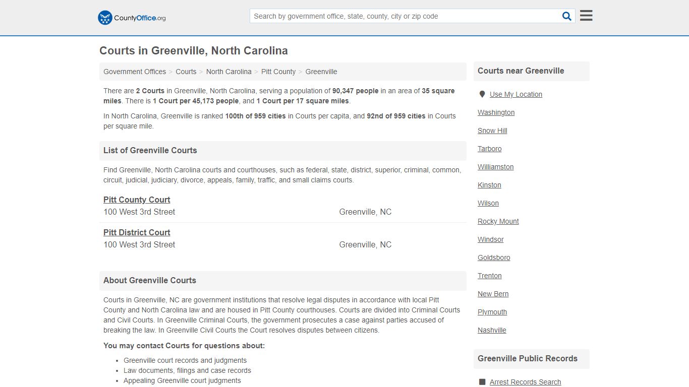 Courts - Greenville, NC (Court Records & Calendars) - County Office